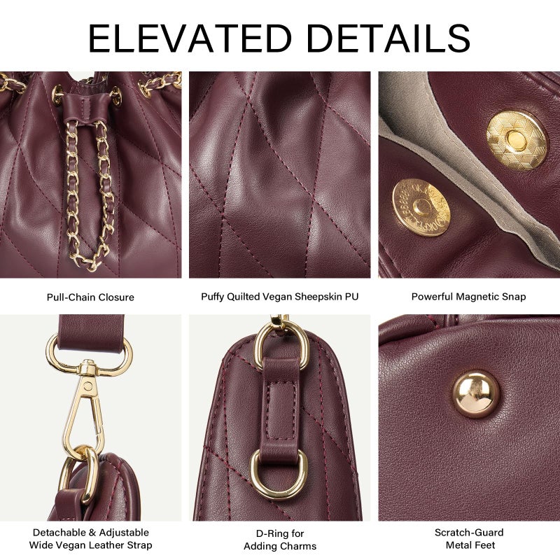 CLUCI Quilted Leather Handbag, Soft Tote Bags for Women with Adjustable Strap, Crumpled Shoulder Purse Tabby Slouchy Hobo Bag Burgundy - Image 5