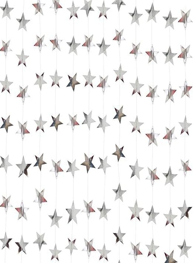Happy Space - 13feet Shiny Silver Paper Star Garland/Banner/Bunting Decoration, Backdrop for Birthday, Wedding Shower, Baby Shower, Christmas Decoration. (Star Garland- Silver-, Pack of 1) - Image 1