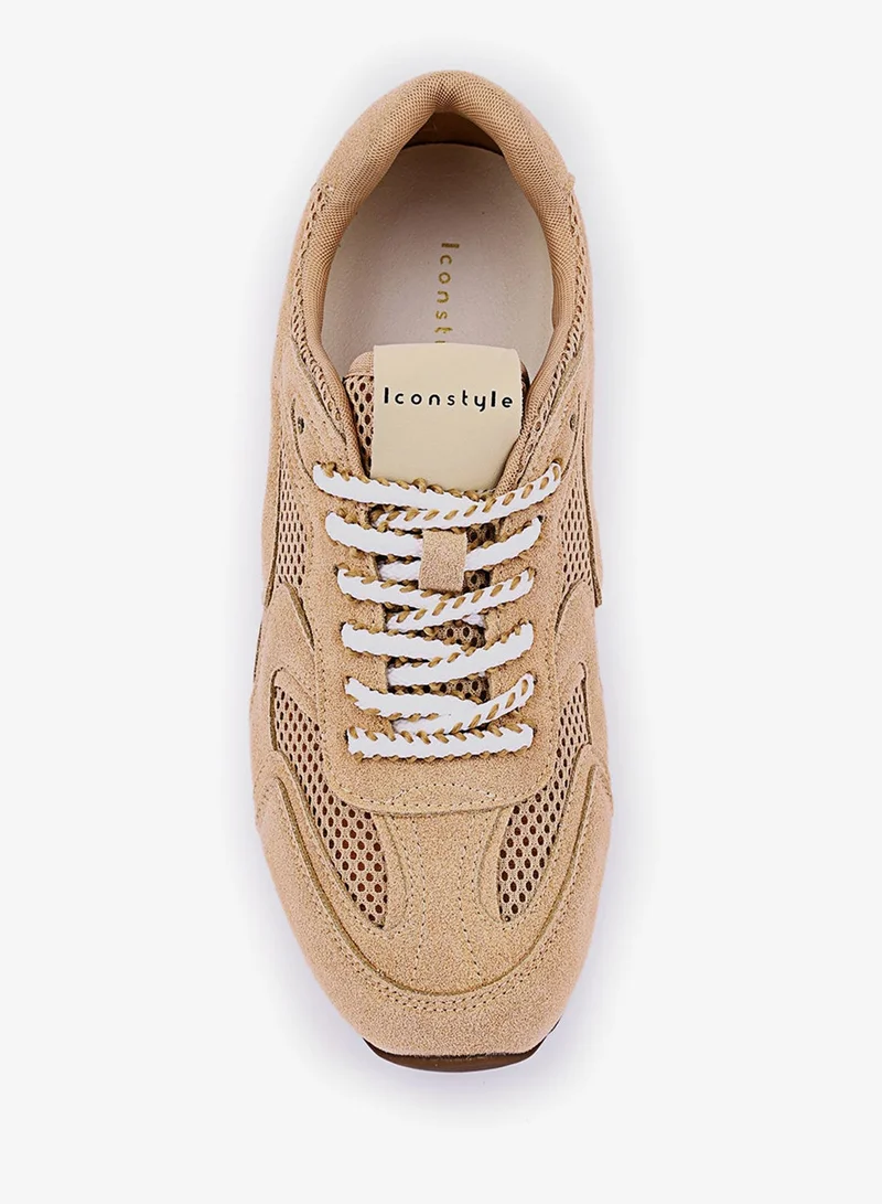 Iconstyle Beige Womens low-top beaded suede sneakers for Women | Best Price UAE