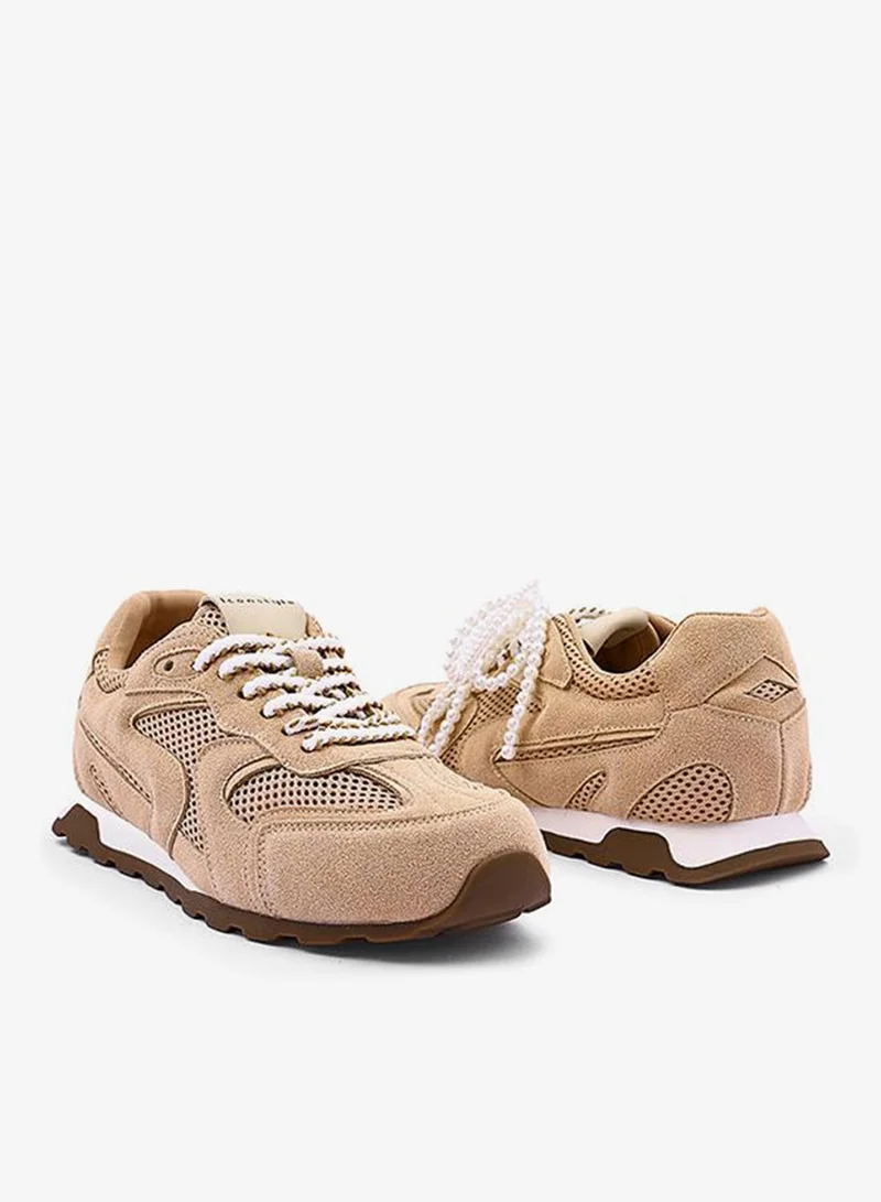 Iconstyle Beige Womens low-top beaded suede sneakers for Women | Best Price UAE