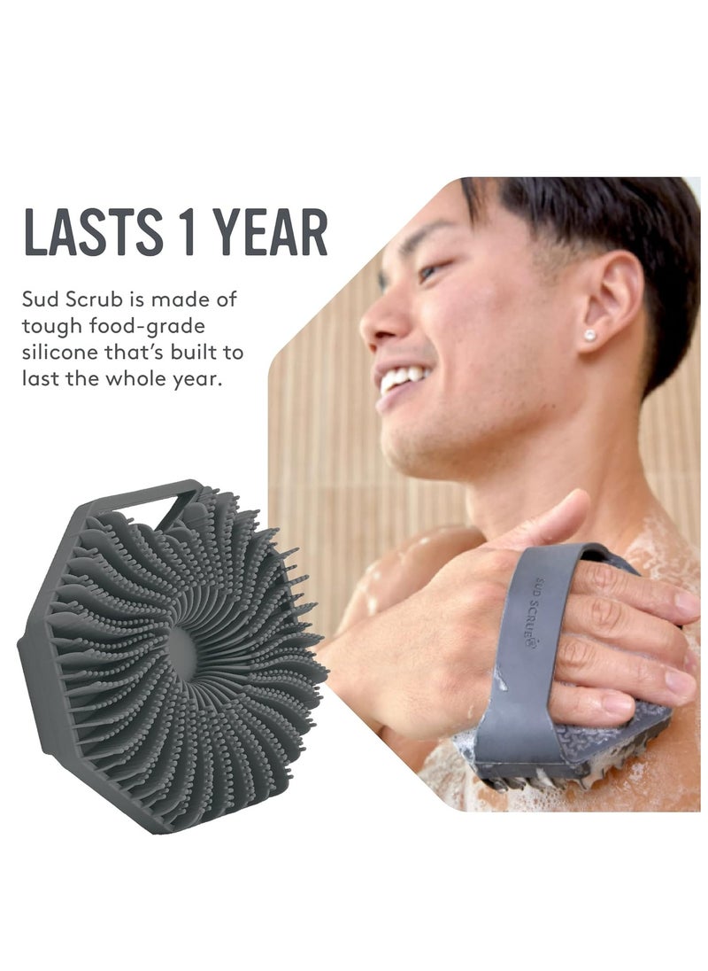 Sud Scrub Antibacterial Silicone Body Scrub Brush, Eco-Friendly Gentle Shower Bath Brush for Sensitive Skin, Nourishing & Cleaning Charcoal-Infused Silicone Body Scrubber (Gray)  - Image 5