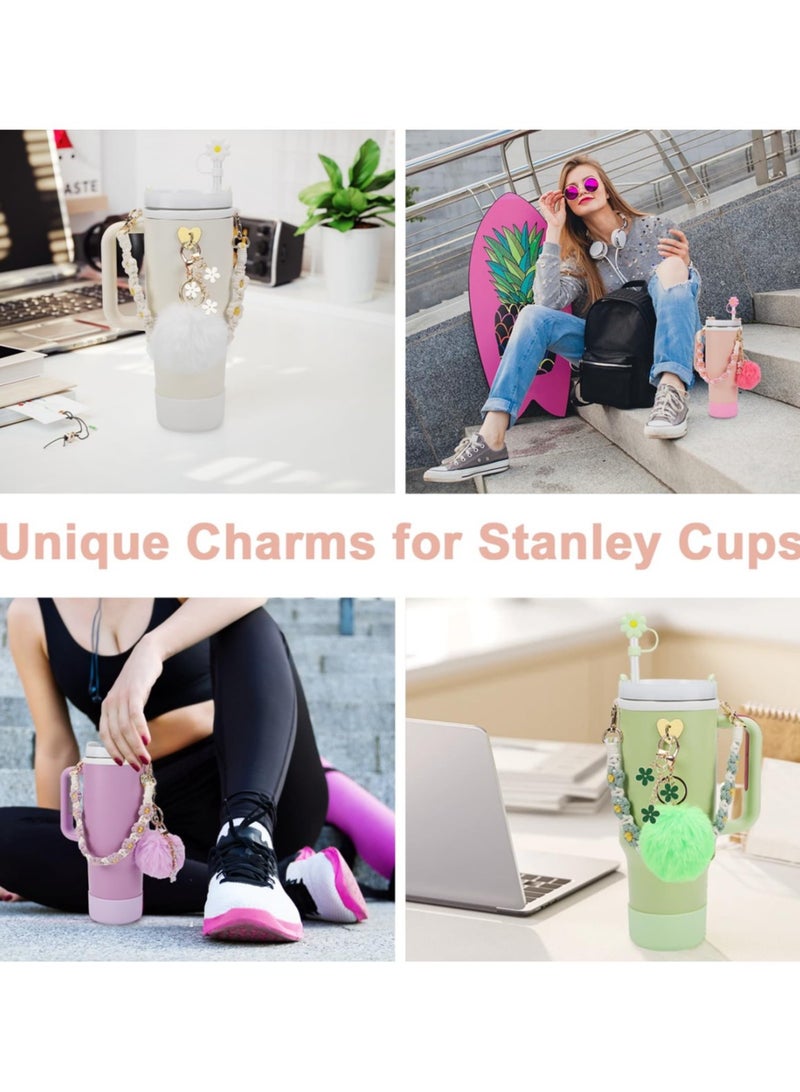 Stanley Cup Accessories Set, Water Bottle Handle Strap, Silicone Cover for Stanley Cup, Stanley Charms for 40oz Stanley Cup - Pink - Image 3