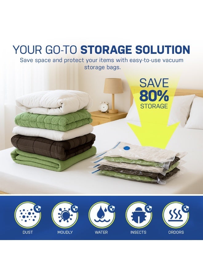 ECALZA Vacuum Storage Bags - Pack of 12 (2Jumbo/4 Large/4 Medium/2 Pumps) Re-usable Travel Compression Storage Bags For Clothes, Comforters & Blankets - Space Saver Bags with Hand Pump - Image 3