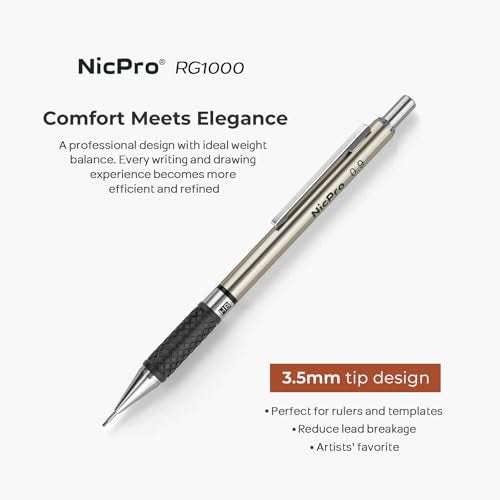 Nicpro 0.9 mm Art Mechanical Pencils Set in Gift Case, 6 PCS Metal Drafting Pencil 0.9mm with 6 Tube HB Lead Refills & 18 PCS Eraser Refills for Adults, Children, Artist Writing, Drawing, Sketching - Image 2