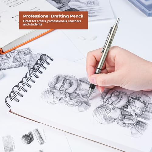 Nicpro 0.9 mm Art Mechanical Pencils Set in Gift Case, 6 PCS Metal Drafting Pencil 0.9mm with 6 Tube HB Lead Refills & 18 PCS Eraser Refills for Adults, Children, Artist Writing, Drawing, Sketching - Image 5