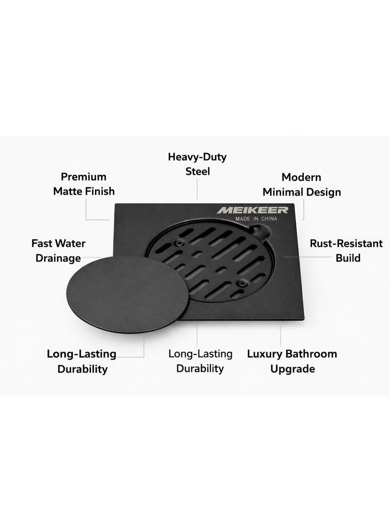 Meikeer غطاء مصرف أرضية مربع من الستانلس ستيل مع سدادة مانعة للروائح – أسود - Image 3