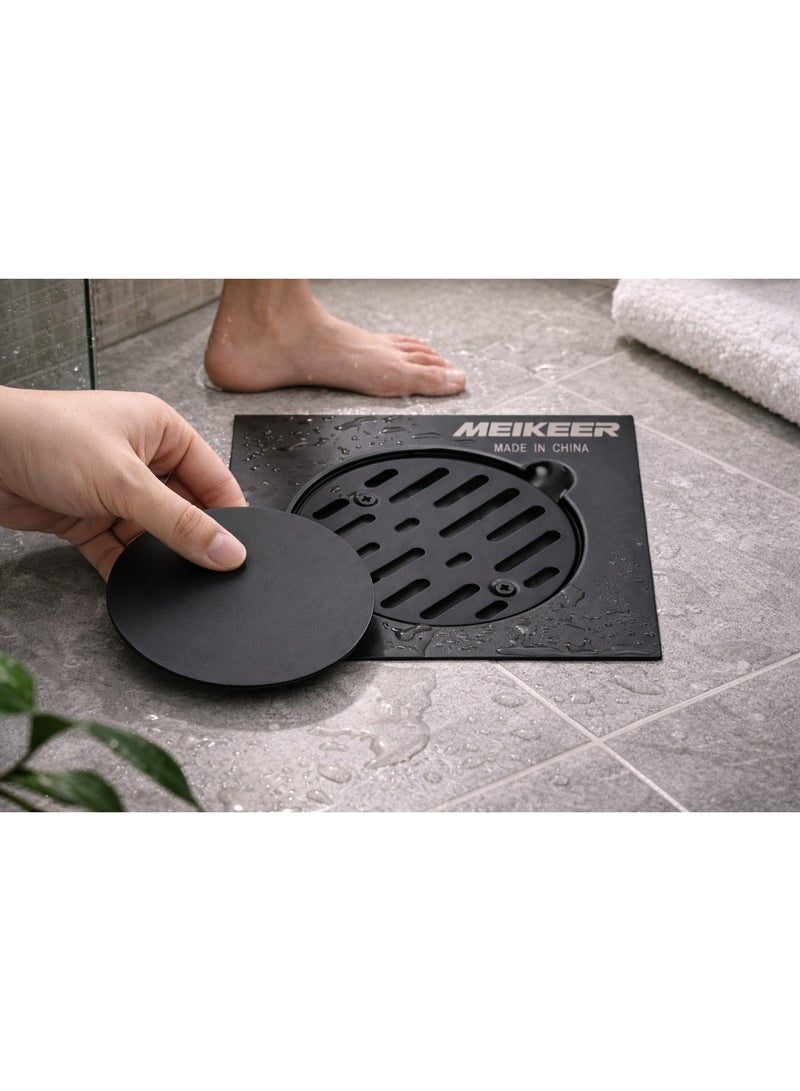 Meikeer غطاء مصرف أرضية مربع من الستانلس ستيل مع سدادة مانعة للروائح – أسود - Image 1