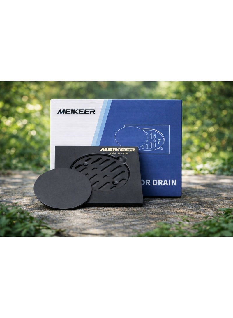 Meikeer غطاء مصرف أرضية مربع من الستانلس ستيل مع سدادة مانعة للروائح – أسود - Image 2
