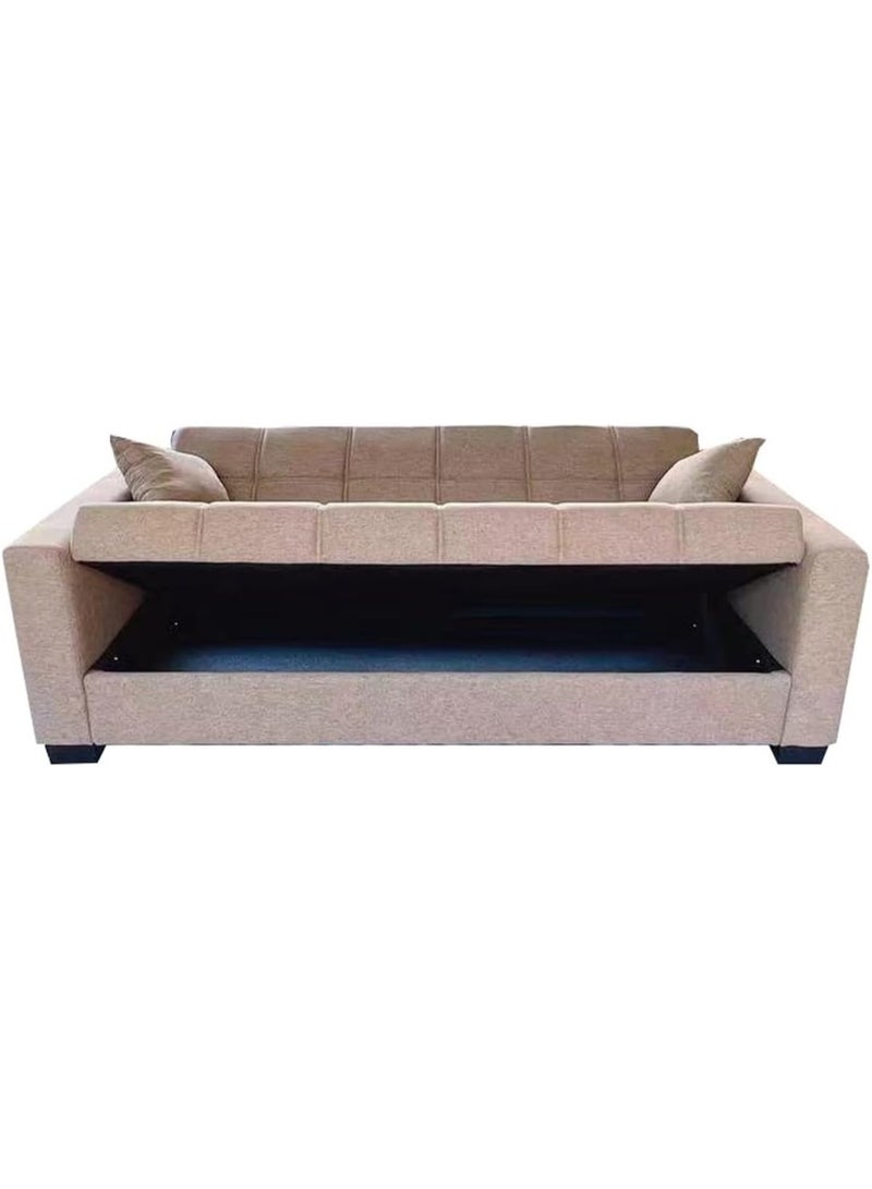Al Zakharef Furniture Sofa Cum Bed 3 Seater Fabric Sleeper Sofa with Storage, Modern Living Room Sofabed, Beige, W110 x L180 x H75 cm - Image 3