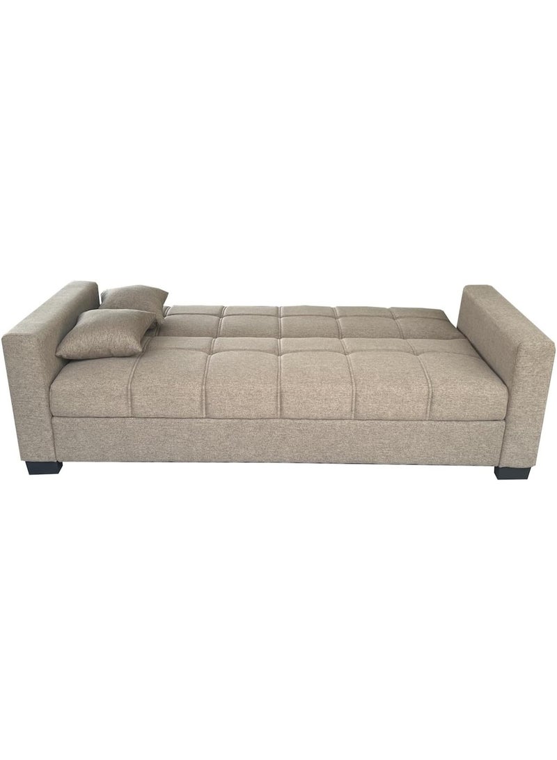 Al Zakharef Furniture Sofa Cum Bed 3 Seater Fabric Sleeper Sofa with Storage, Modern Living Room Sofabed, Beige, W110 x L180 x H75 cm - Image 2