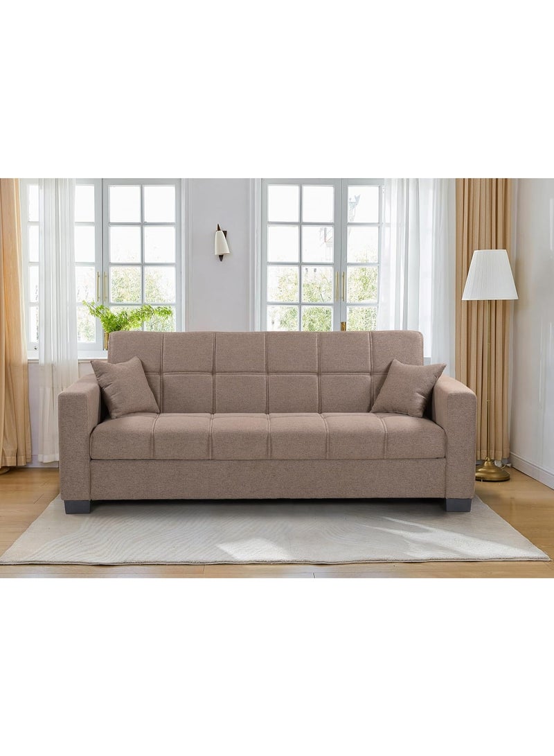 Al Zakharef Furniture Sofa Cum Bed 3 Seater Fabric Sleeper Sofa with Storage, Modern Living Room Sofabed, Beige, W110 x L180 x H75 cm - Image 1