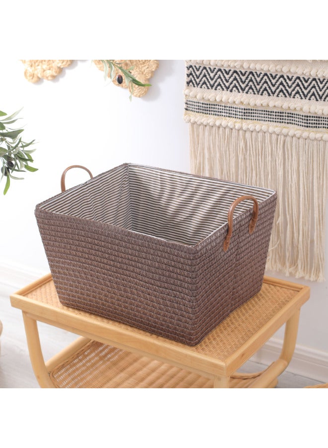 Imitation Rattan Woven Snack Woven Foldable Storage Basket Straw Woven Toy With Handle Storage Basket Dirty Clothes Basket Basket - Image 1