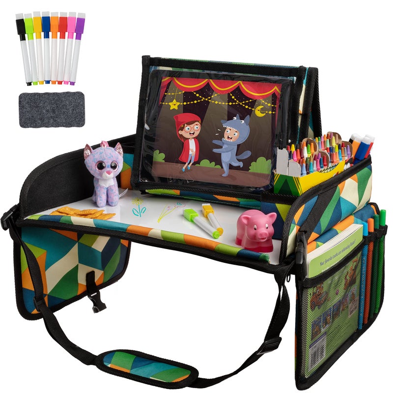 Lusso Gear Lusso Gear Kids Travel Tray for Car Road Trip Essentials for Kids Must Have Car Seat Table for Toddlers Lap Desk and Kids Organizer Car Accesories Geometric