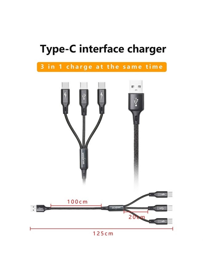 GELRHONR - Multi USB C Splitter Cable，3 in 1 Nylon Braided Charging Cord with 3 Type-C Male Plug, 2.5A,Compatible with Mobile/Android and More （4FT-1.25M） - Image 1