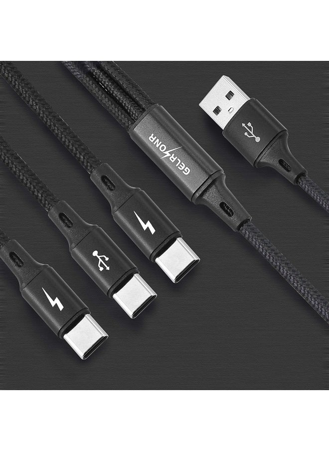 GELRHONR - Multi USB C Splitter Cable，3 in 1 Nylon Braided Charging Cord with 3 Type-C Male Plug, 2.5A,Compatible with Mobile/Android and More （4FT-1.25M） - Image 1