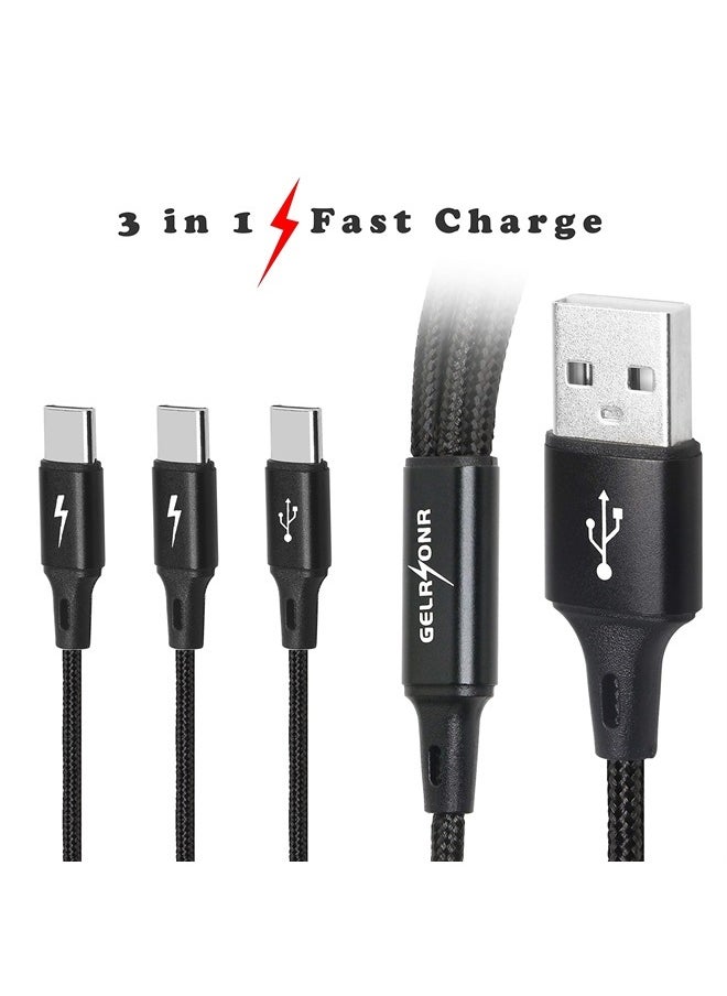 GELRHONR - Multi USB C Splitter Cable，3 in 1 Nylon Braided Charging Cord with 3 Type-C Male Plug, 2.5A,Compatible with Mobile/Android and More （4FT-1.25M） - Image 1