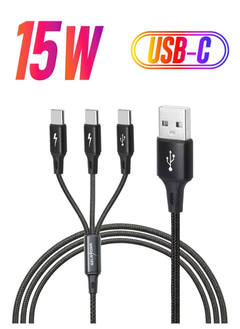 Multi USB C Splitter Cable，3 in 1 Nylon Braided Charging Cord with 3 Type-C Male Plug, 2.5A,Compatible with Mobile/Android and More （4FT-1.25M）