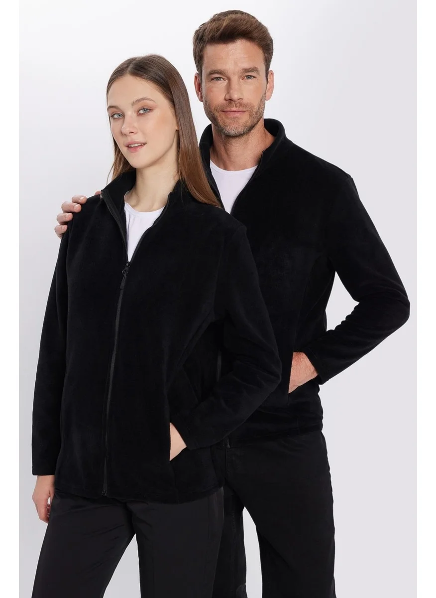 Tudors Standard Fit Full Zipper Non-Pilling Cold Proof Black Standing Collar Fleece Sweatshirt