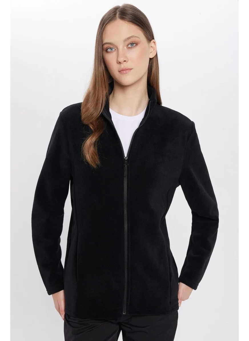 Tudors Standard Fit Full Zipper Non-Pilling Cold Proof Black Standing Collar Fleece Sweatshirt