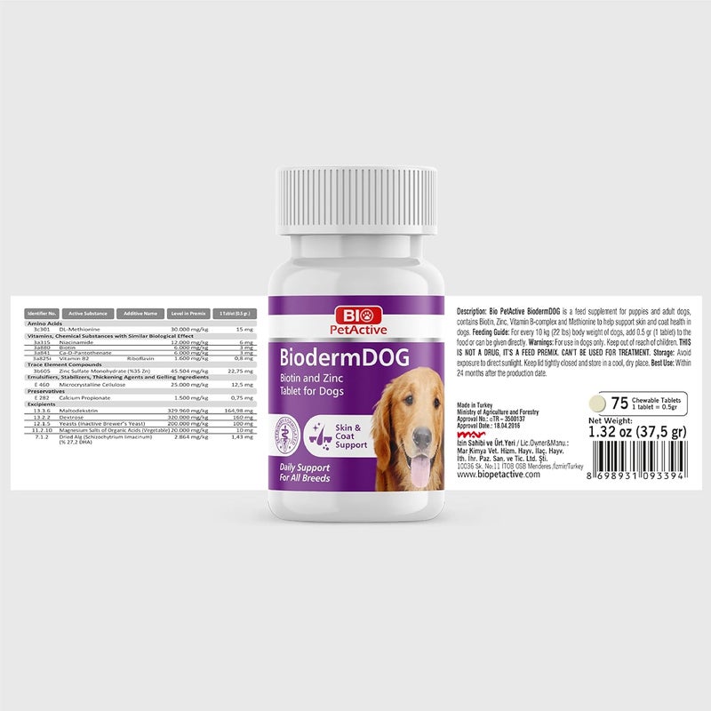 Bio PetActive Dog Tablets Skin & Coat Support - 75 Tablets - Image 2