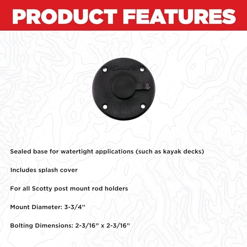 Scotty #344-BK Round Flush Deck Mounting Bracket Black Sealed Bottom with Rain Cap - Image 2