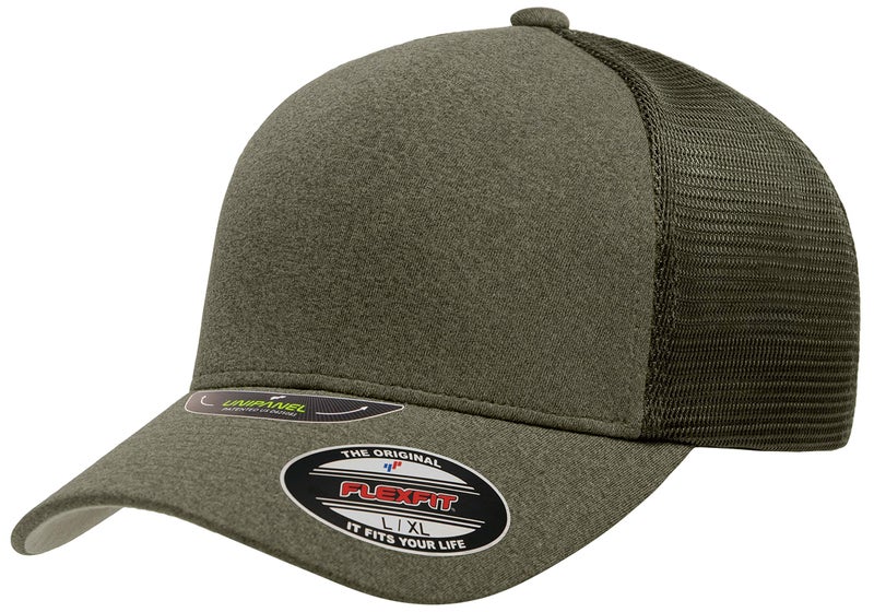 Flexfit Melange UniPanel Trucker Cap, Olive, Small/Medium - Image 1