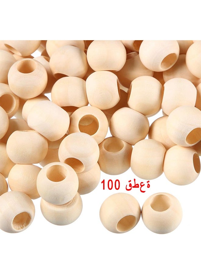 HS - 100 Pack Round Wooden Beads Set For Crafts DIY Handmade Decorations Jewellery Making, Traditional Crafts Beading Garland Farmhouse Decor Jewelry Making, 20MM Hole 10MM - Image 1