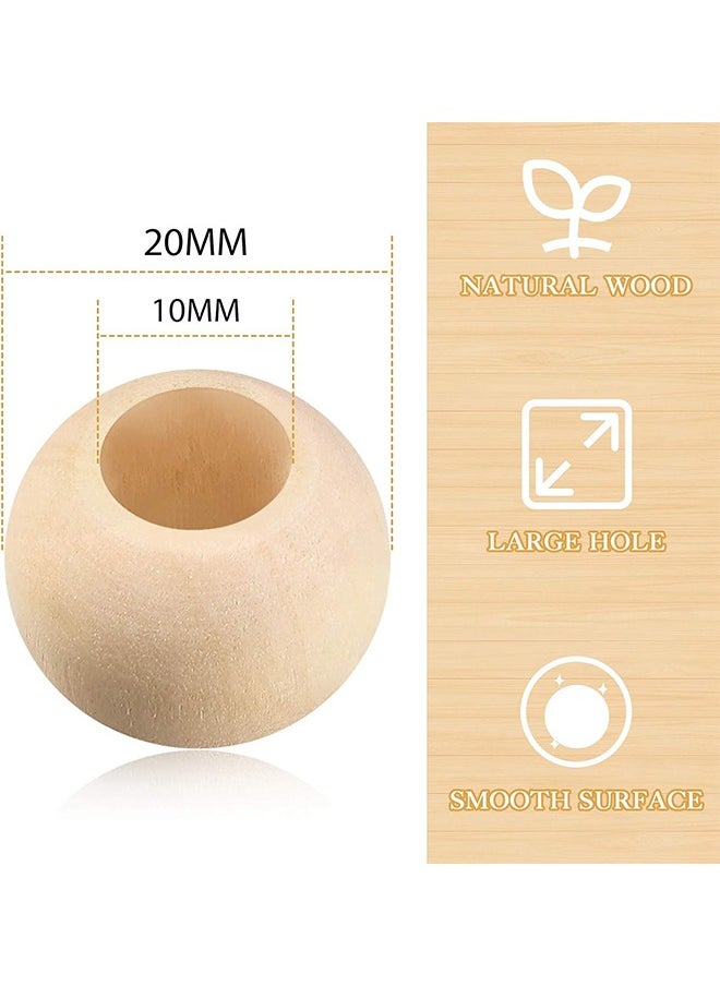 HS - 100 Pack Round Wooden Beads Set For Crafts DIY Handmade Decorations Jewellery Making, Traditional Crafts Beading Garland Farmhouse Decor Jewelry Making, 20MM Hole 10MM - Image 1