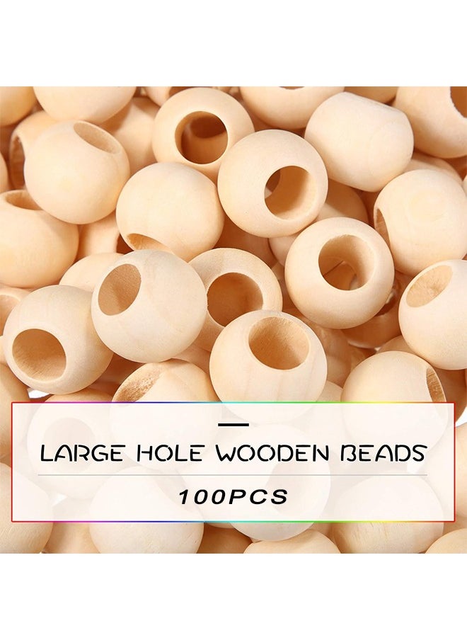 HS - 100 Pack Round Wooden Beads Set For Crafts DIY Handmade Decorations Jewellery Making, Traditional Crafts Beading Garland Farmhouse Decor Jewelry Making, 20MM Hole 10MM - Image 1