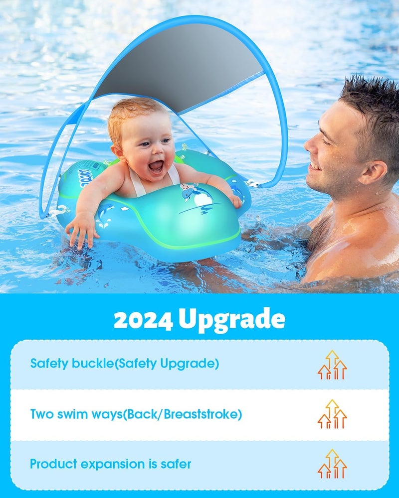 LAYCOL Baby Swimming Float Inflatable Baby Pool Float Ring with Sun Protection Canopy,add Tail no flip Over for Age of 3-36 Months - Image 3