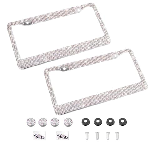 YALOK Bling 2PCS Car License Plate Frame, Handcrafted Crystal Stainless Steel License Plate Frame, Sparkly, Durable, Universal Fit, Car Accessories for Girls, Women (White/AB Color) - Image 1