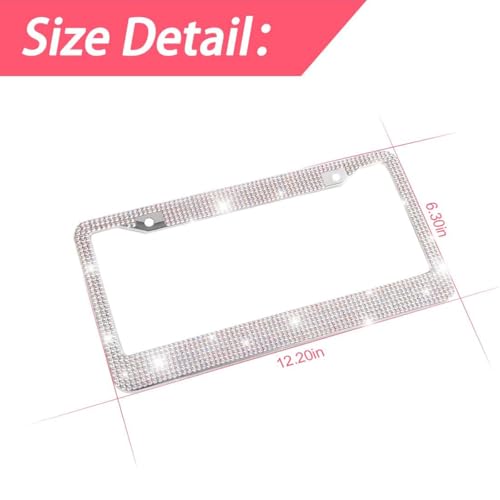 YALOK Bling 2PCS Car License Plate Frame, Handcrafted Crystal Stainless Steel License Plate Frame, Sparkly, Durable, Universal Fit, Car Accessories for Girls, Women (White/AB Color) - Image 2