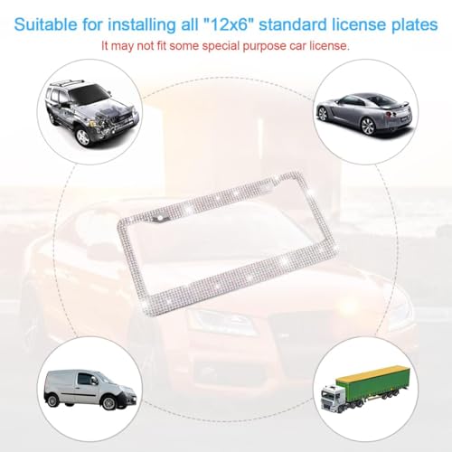 YALOK Bling 2PCS Car License Plate Frame, Handcrafted Crystal Stainless Steel License Plate Frame, Sparkly, Durable, Universal Fit, Car Accessories for Girls, Women (White/AB Color) - Image 5