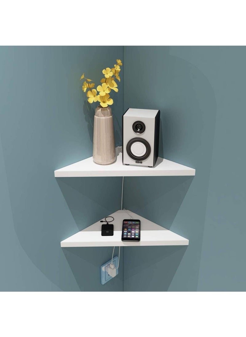 Corner Mounting Shelf Easy to Install Wall Corner Shelf Set of 2 White Wood Striped with Hole Pattern