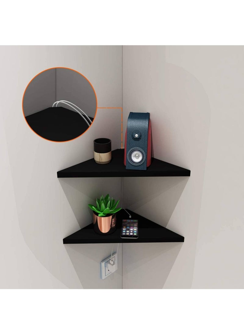 Corner Mounting Shelf Easy to Install Wall Corner Shelf Set of 2 White Wood Striped with Hole Pattern