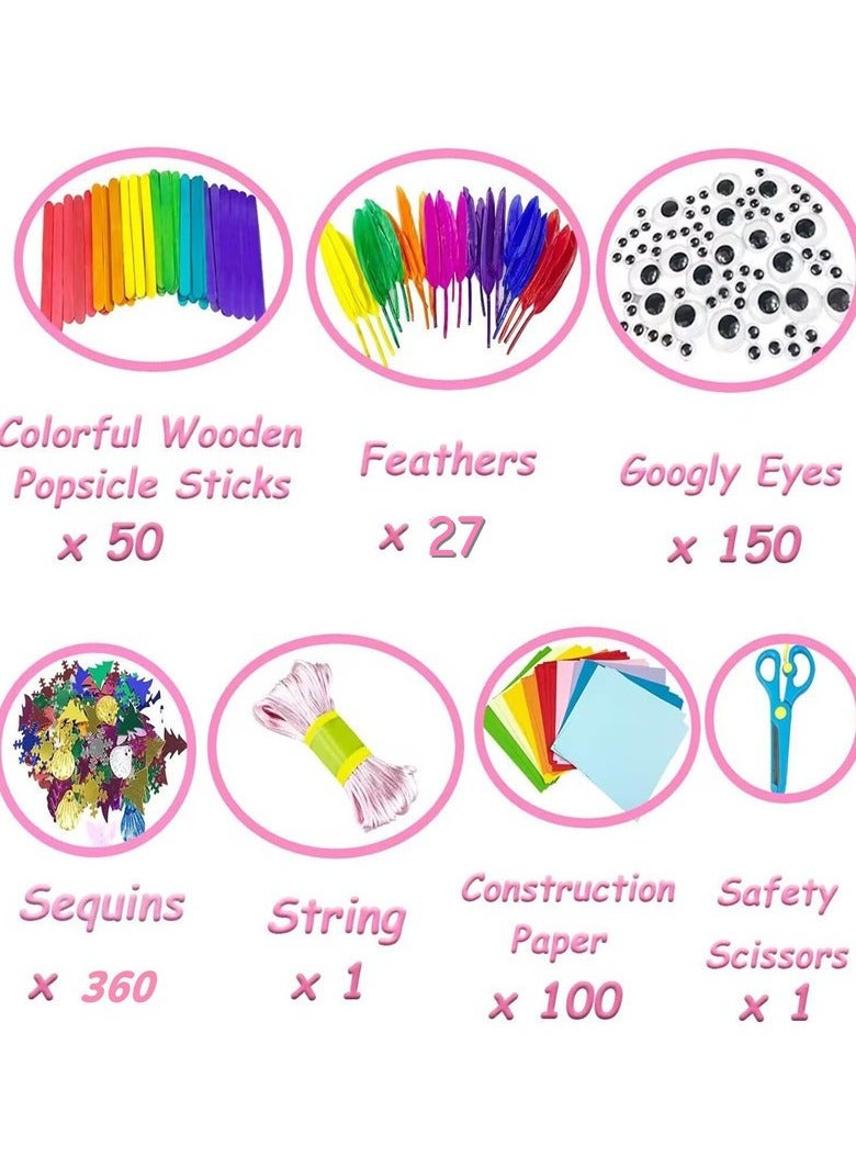 1400 Pcs Kids Craft Box Kit, Toddler Arts and Crafts for Kids Includes Pom Poms, Pipe Cleaners, Feather, Folding Craft Box - All in One for Kids Toddler DIY Craft Set - Image 4