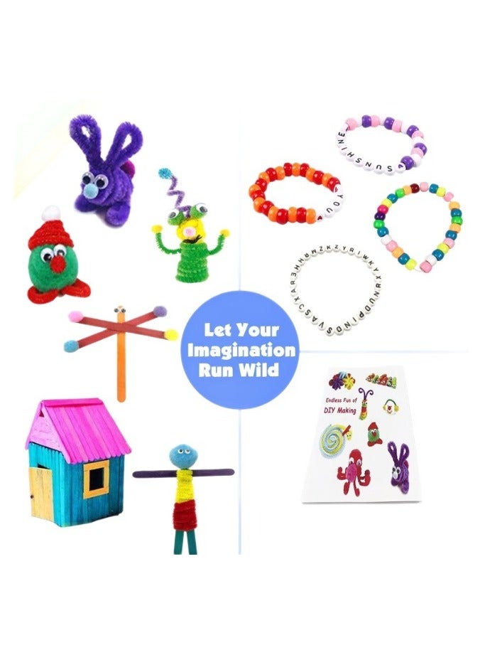 1400 Pcs Kids Craft Box Kit, Toddler Arts and Crafts for Kids Includes Pom Poms, Pipe Cleaners, Feather, Folding Craft Box - All in One for Kids Toddler DIY Craft Set - Image 5