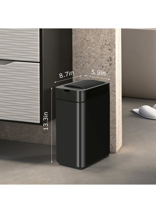 SYNCVIBE Trash Can with Lid Motion Sensor 2.6 Gallon Rectangular Automatic Garbage Can, Stainless Steel Trash Bin, Slim Waterproof Garbage Bin, Wastebaskets with Lid Soft Close for Bathroom, Black - Image 2