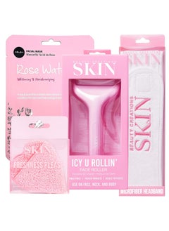 Glam Lux Self Care Spa Day Bundle Korean Beauty Clavi Facial Mask Beauty Creations Icy U Rollin Face Roller Skin Microfiber Headband  Freshness Please Cleansing Sponges 