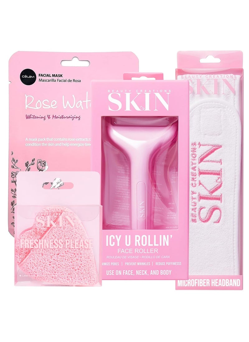 Glam Lux Self Care Spa Day Bundle Korean Beauty Clavi Facial Mask Beauty Creations Icy U Rollin Face Roller Skin Microfiber Headband  Freshness Please Cleansing Sponges 