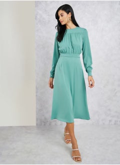 Pleated Front Detail Long Sleeve Midi Dress - pzsku/Z6B8266FEE6DE9F11C90EZ/45/_/1710413995/7a8ca902-a66b-4f9b-b203-5751d91fe5da