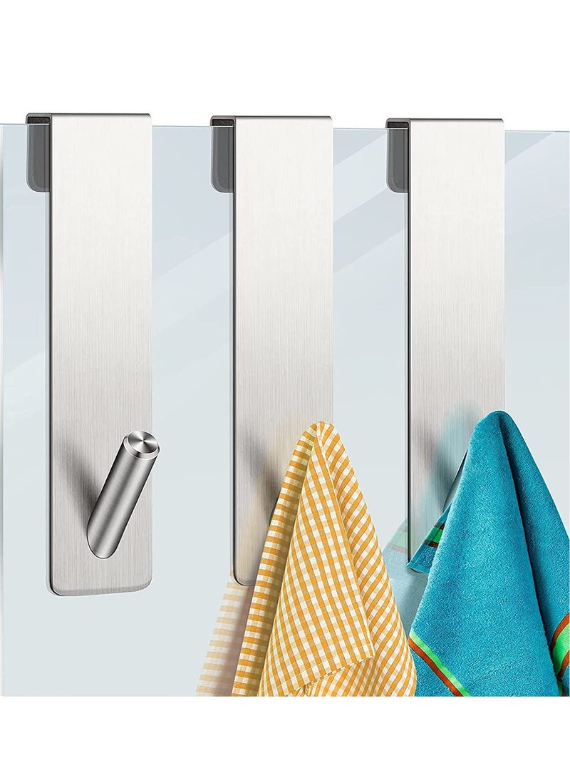 SOLARAE Shower Door Hooks Shower Towel Hangers Over Glass Door Shower Towel Rack Stainless Steel Towel Holder Towel Hanger Hooks for Bathroom Frameless Glass Shower Decor 3 Pieces 5.1 Inches (Silver) - Image 1