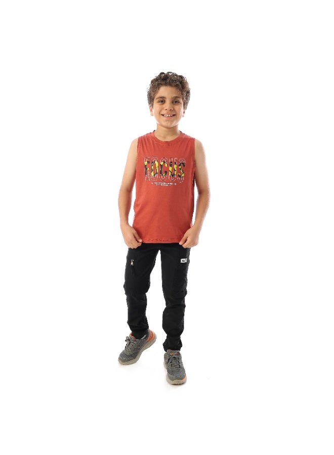 Andora Sleeveless Printed Boys Tank Top - Brick Red - Image 5