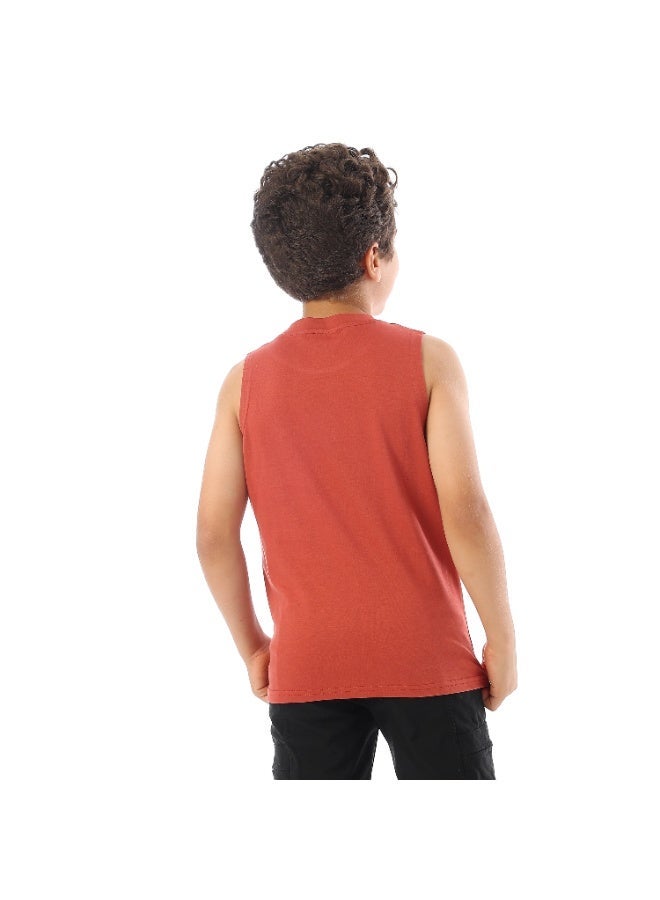Andora Sleeveless Printed Boys Tank Top - Brick Red - Image 2