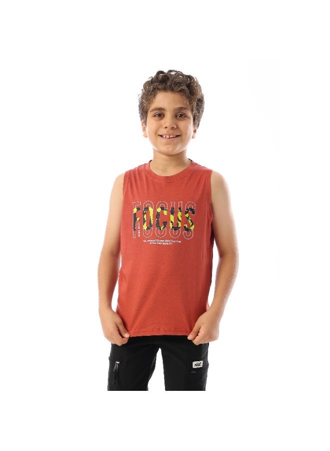 Andora Sleeveless Printed Boys Tank Top - Brick Red - Image 1