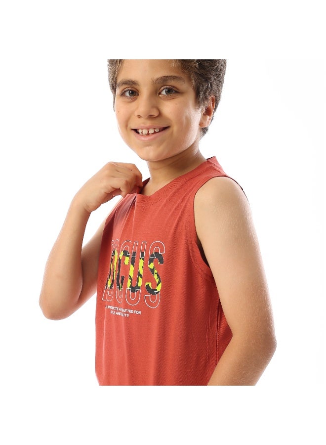Andora Sleeveless Printed Boys Tank Top - Brick Red - Image 3