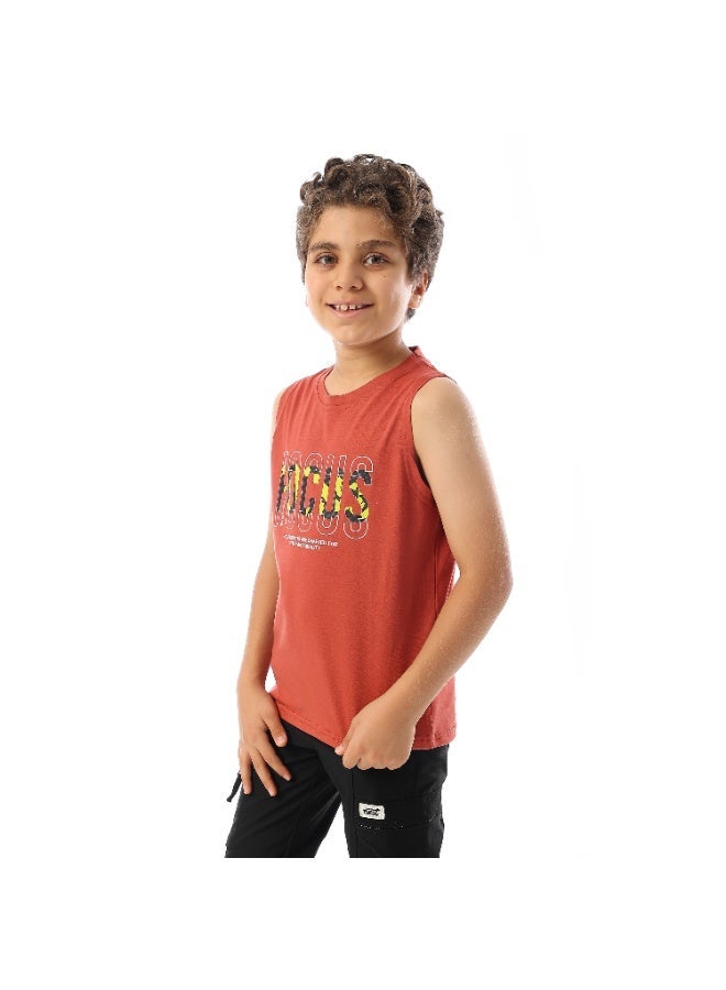 Andora Sleeveless Printed Boys Tank Top - Brick Red - Image 4