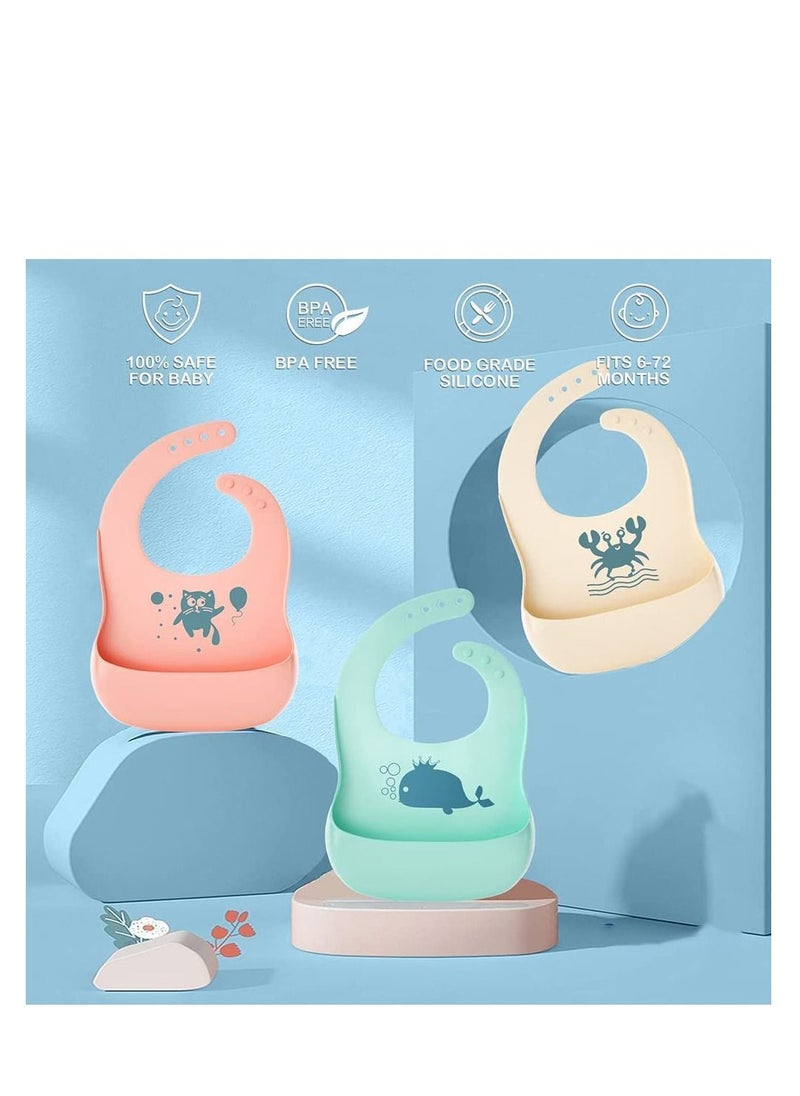 Y&D Silicone Bibs,3 Pack Baby Bib for Babies and Toddlers, Soft Adjustable Fit Waterproof Bibs  - Image 4