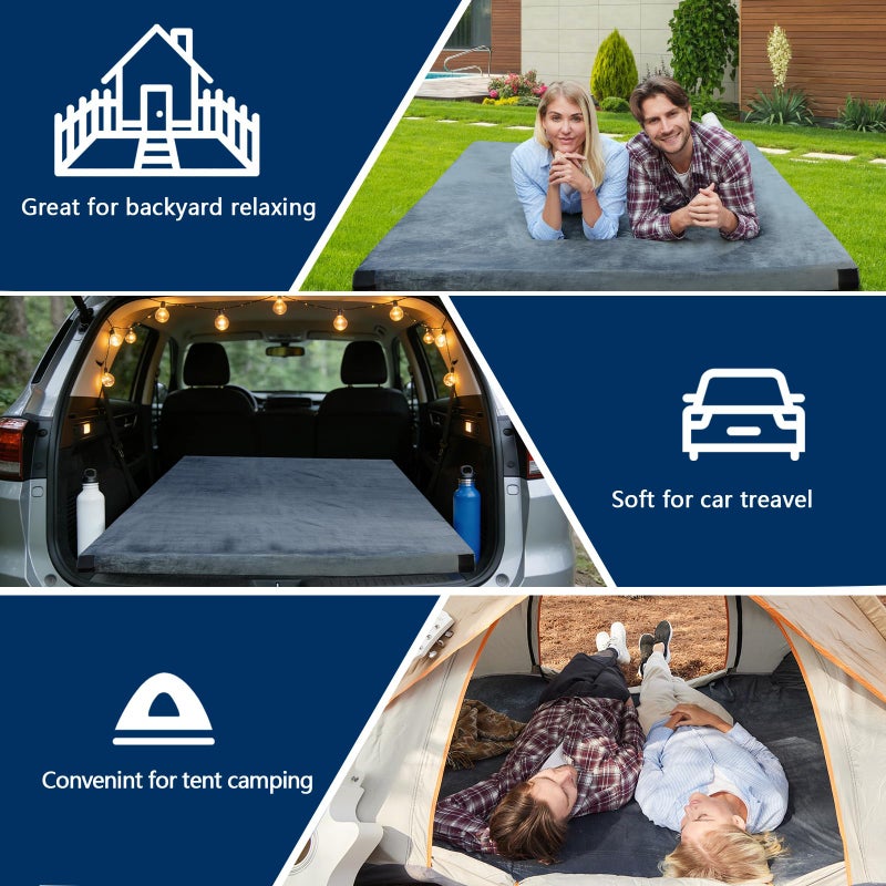 CYMULA CertiPUR-US Queen Memory Foam Camping Mattress Pad, Portable Foam Sleeping Pad for Camping, Roll up Sleeping Mat Guest Floor Bed for Sleepover, Car, Tent SUV Cot Mattress - Image 3