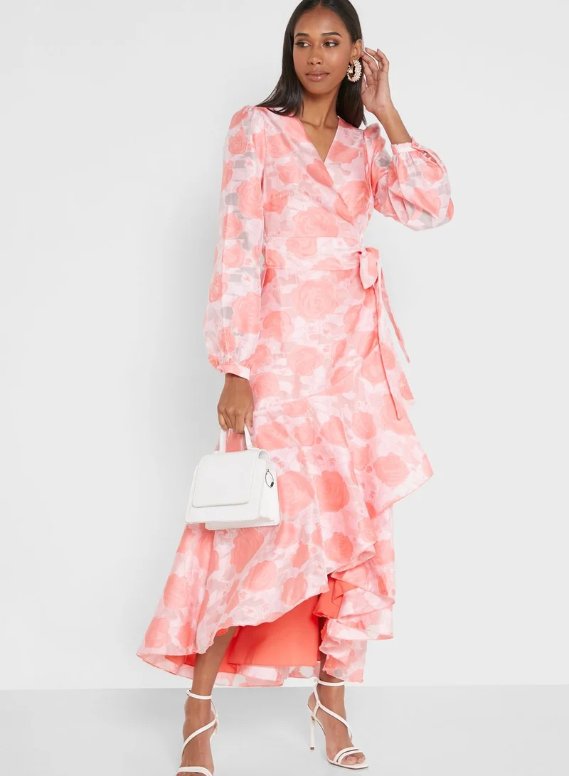 YAS Balloon Sleeve Ruffle Detail Dress